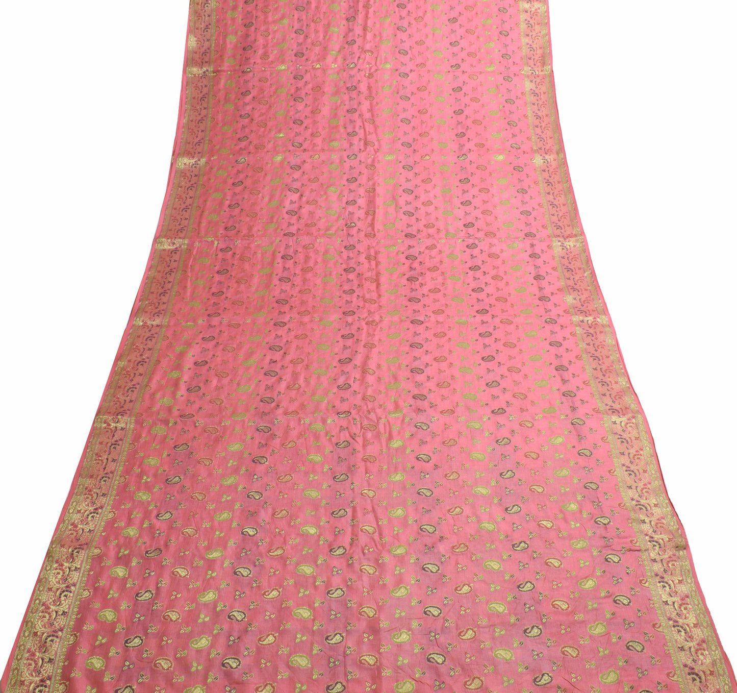 Sushila Vintage Pink 100% Pure Silk Saree Paisley woven Soft Indian Sari Fabric