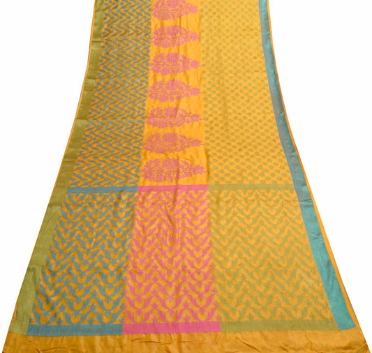 Sushila Vintage Mustard Woven Saree 100% pure Silk Floral Soft Sari Craft Fabric