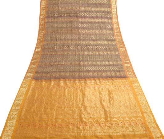 Sushila Vintage 100% Pure Tissue Saree Zari Brocade Floral Wedding Sari Fabric