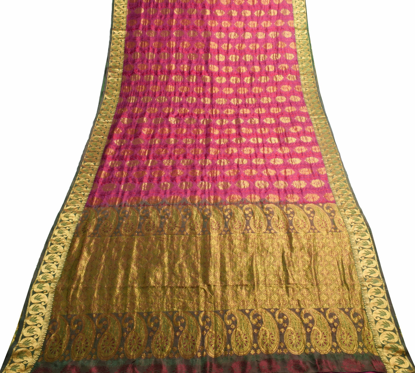 Sushila Vintage Dark Pink Traditional Saree Pure Silk Zari Brocade Sari Fabric