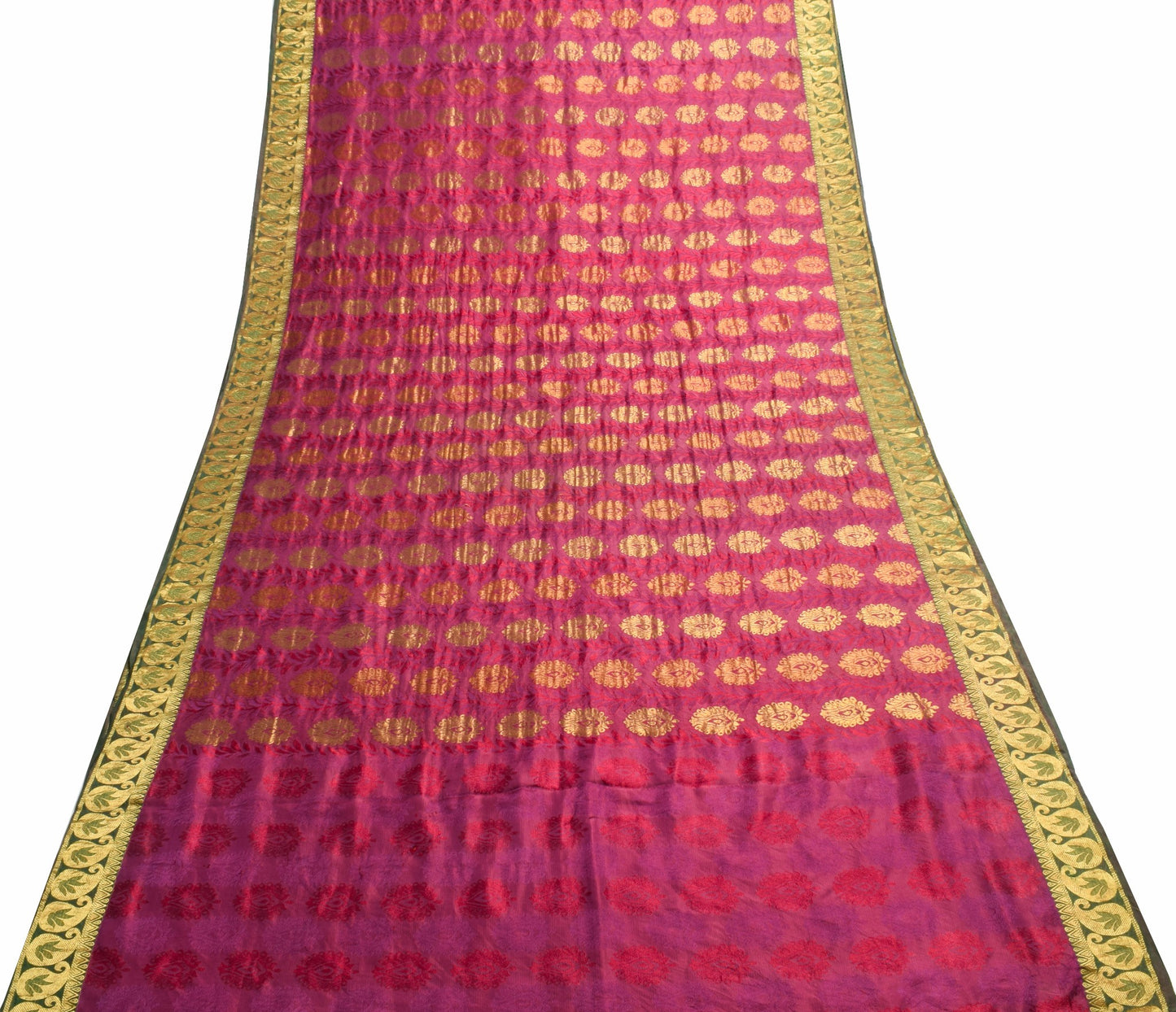 Sushila Vintage Dark Pink Traditional Saree Pure Silk Zari Brocade Sari Fabric