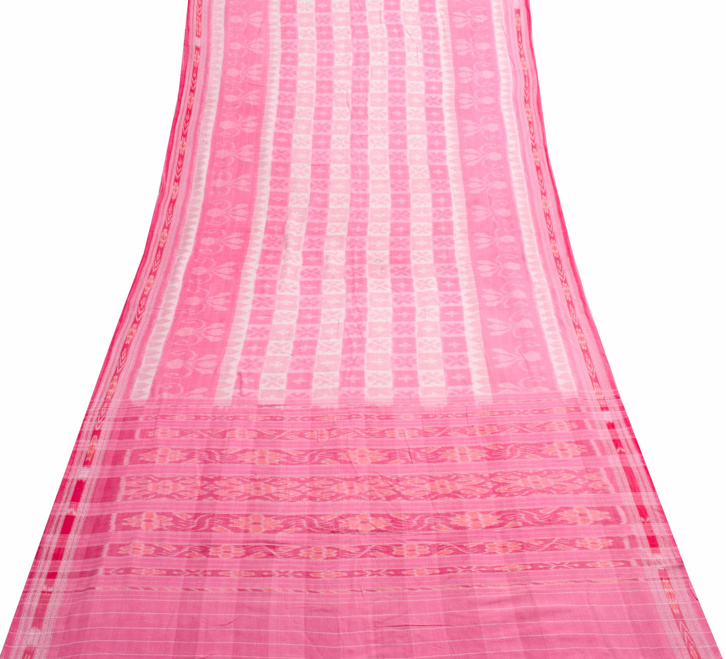 Sushila Vintage Saree Pure Cotton Pink Hand Woven Ikat Patola Sari Craft Fabric