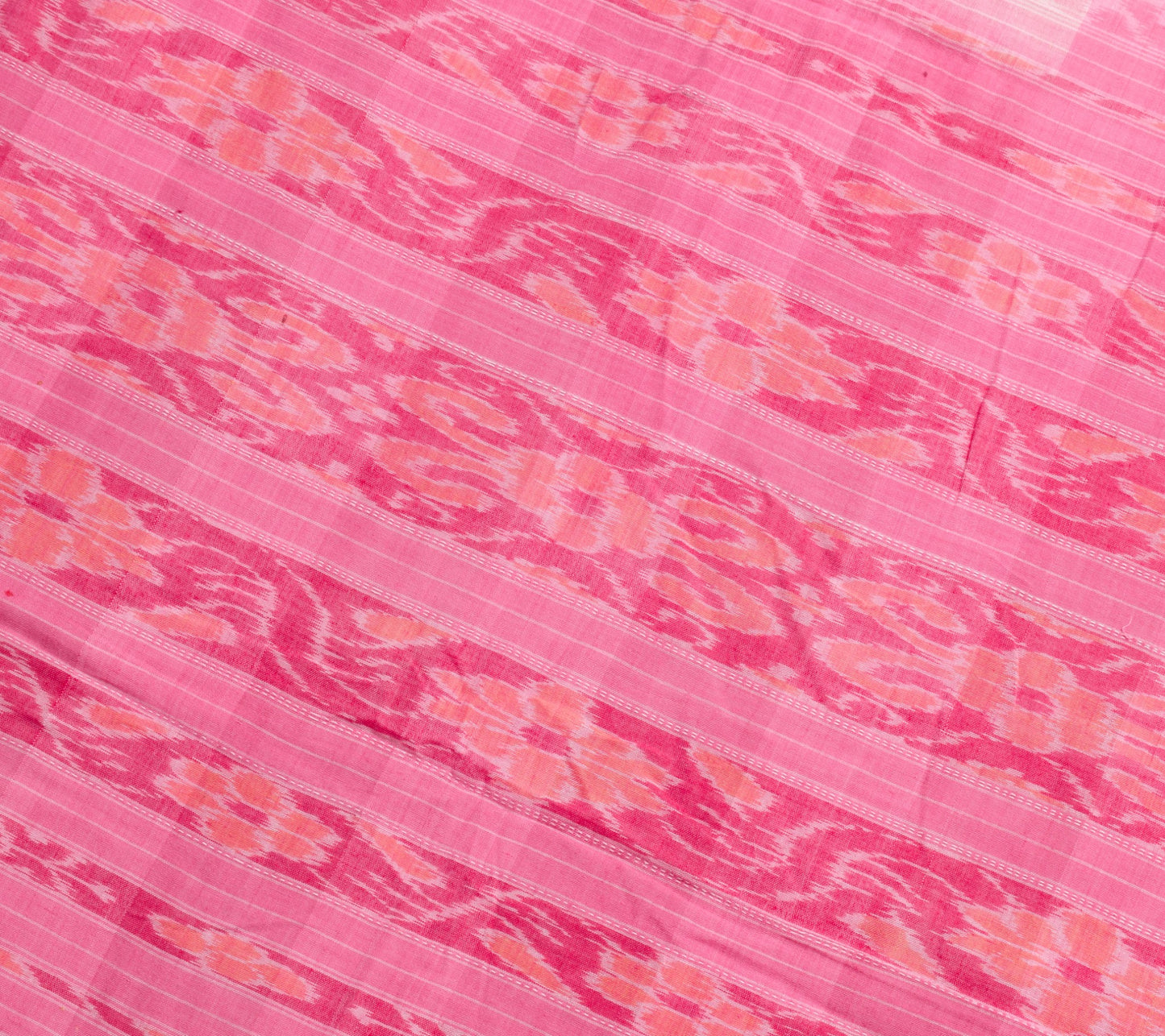 Sushila Vintage Saree Pure Cotton Pink Hand Woven Ikat Patola Sari Craft Fabric