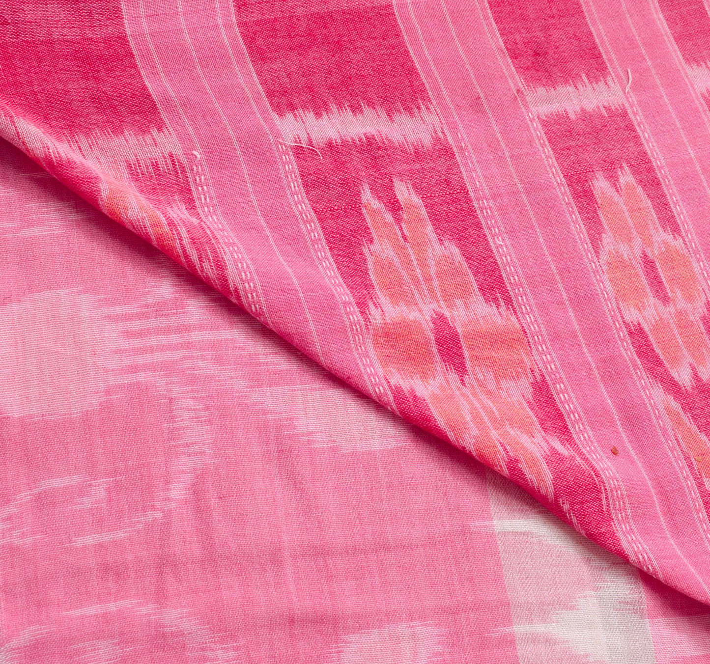 Sushila Vintage Saree Pure Cotton Pink Hand Woven Ikat Patola Sari Craft Fabric