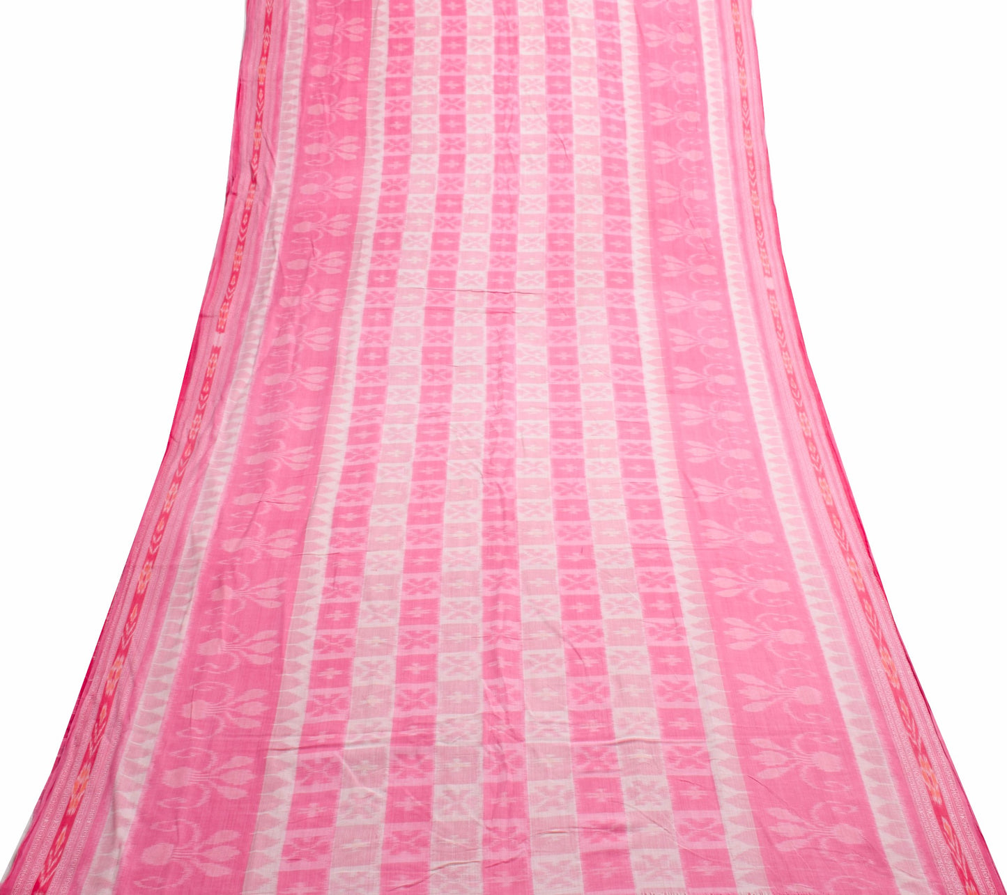 Sushila Vintage Saree Pure Cotton Pink Hand Woven Ikat Patola Sari Craft Fabric