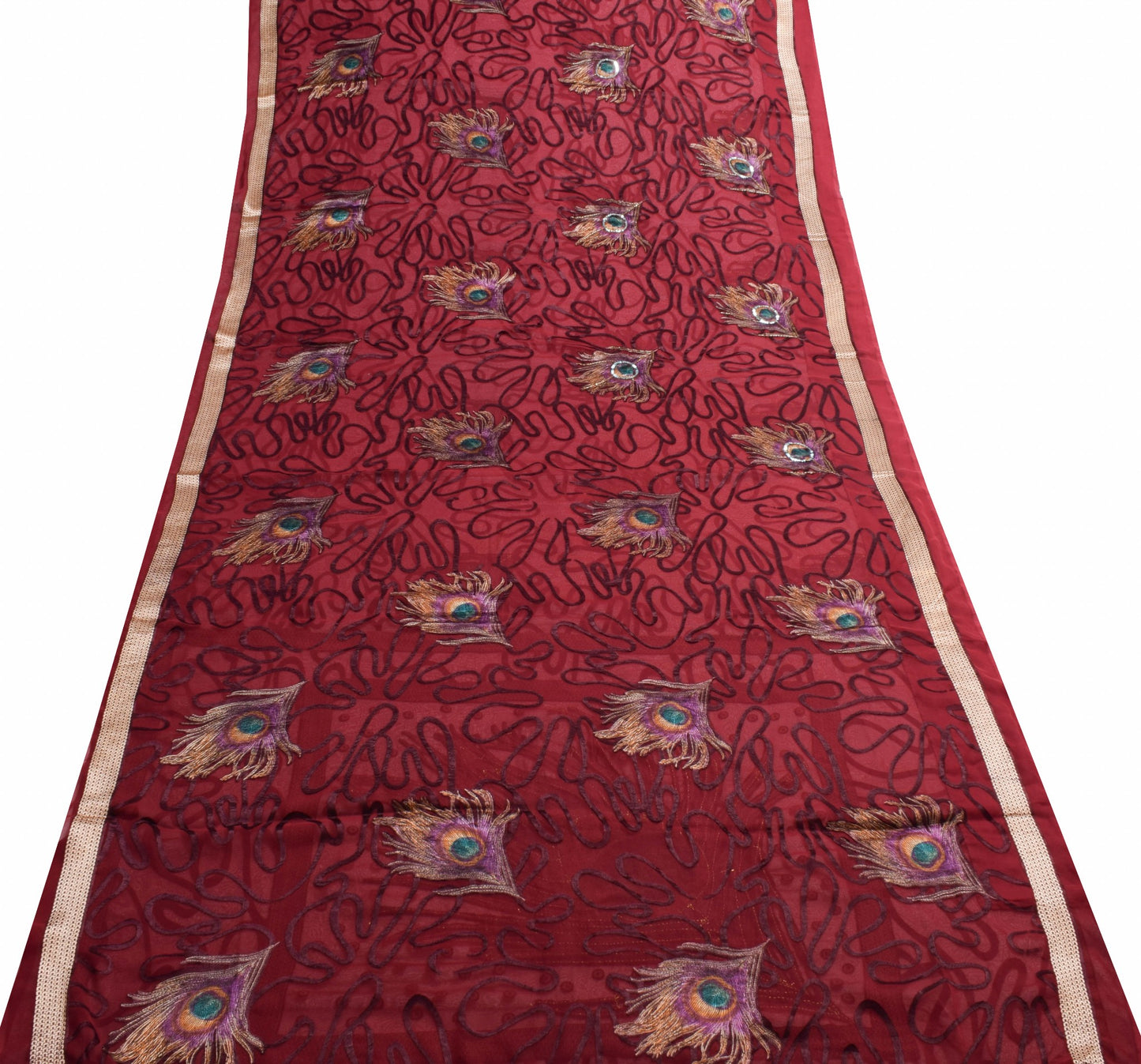 Sushila Vintage Maroon Georgette Silk Saree Morpankh Self Woven Sari Fabric