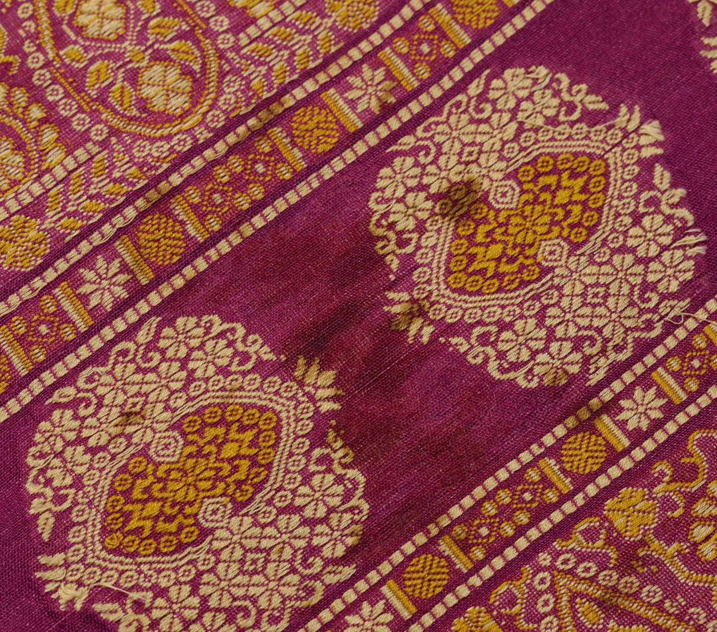 Sushila Vintage Dark Magenta Saree 100% Pure Silk Woven Dual Tone Sari Fabric