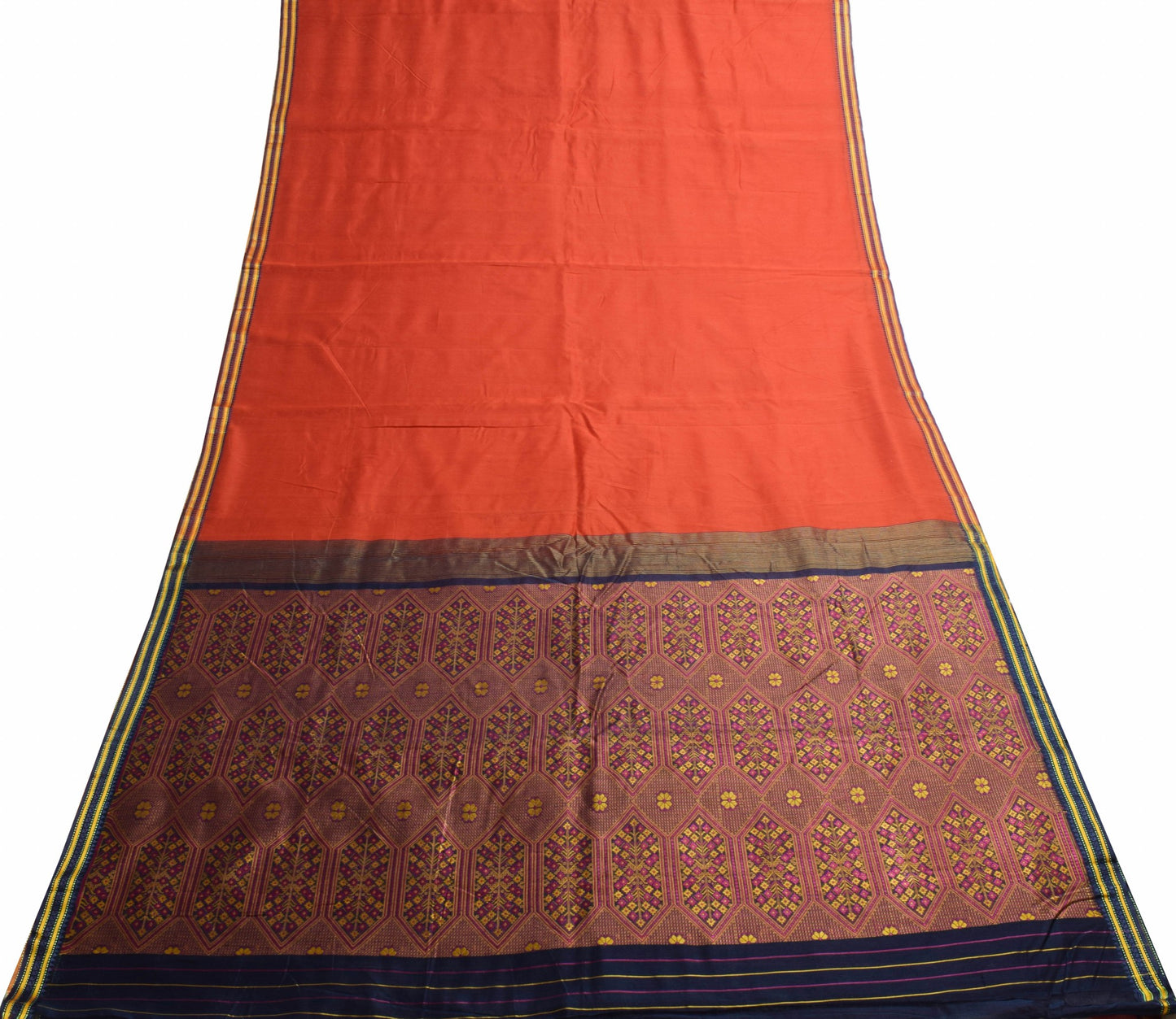 Sushila Vintage Rust 100% Pure Cotton Saree Woven Ethnic Sari Craft Dress Fabric