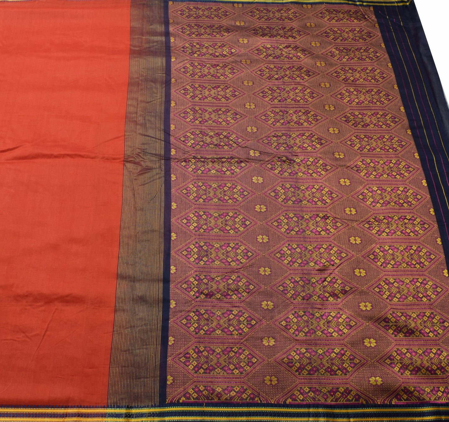 Sushila Vintage Rust 100% Pure Cotton Saree Woven Ethnic Sari Craft Dress Fabric