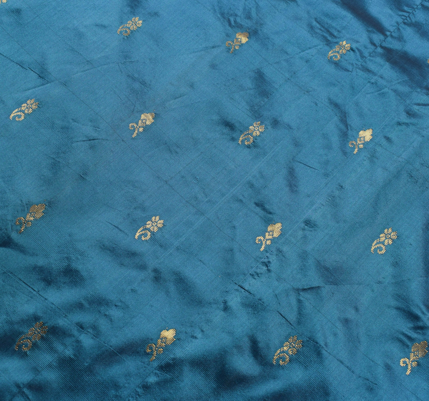 Sushila Vintage Teal Blue Floral Saree 100% Pure Silk Zari Brocade Sari Fabric