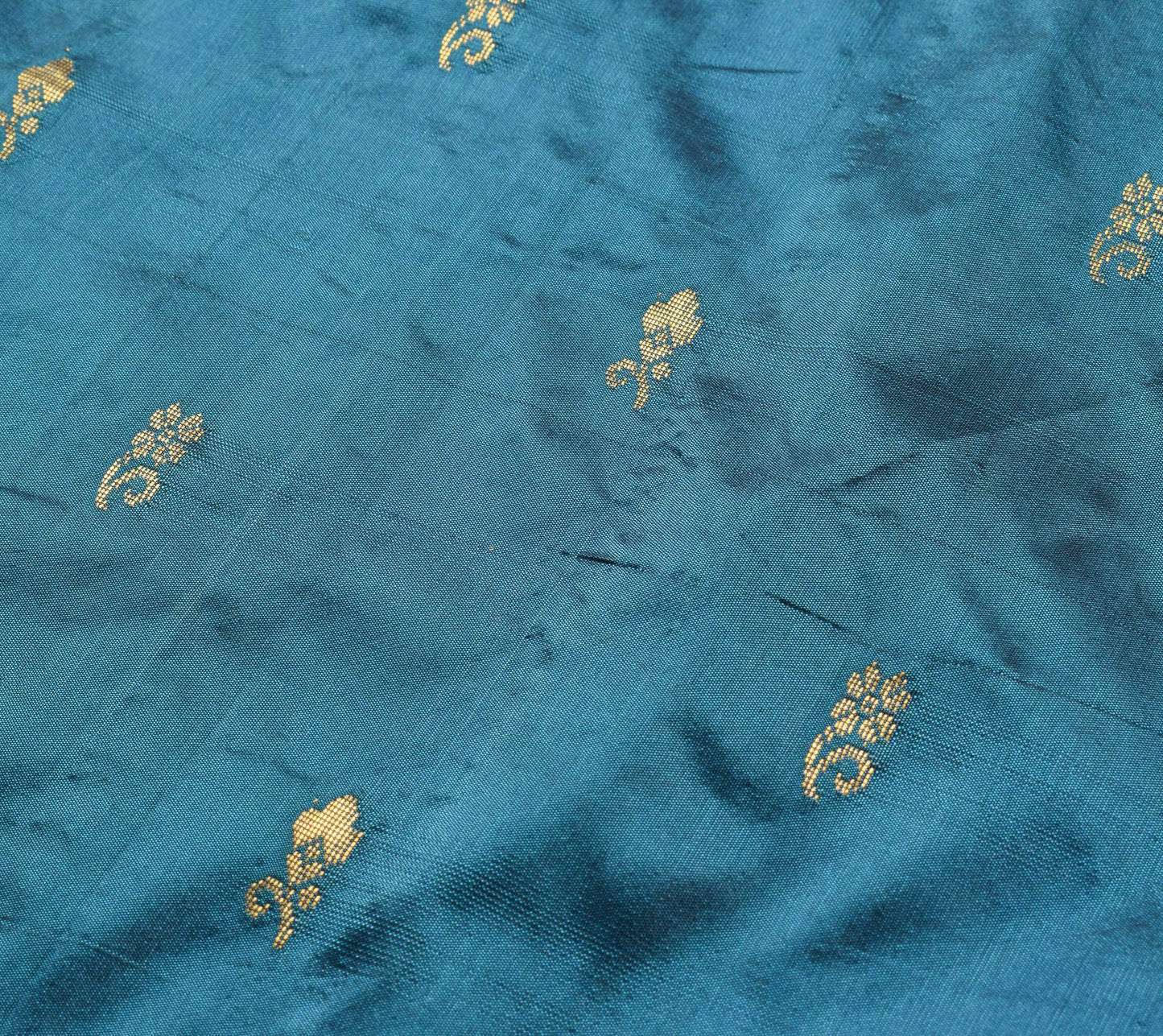 Sushila Vintage Teal Blue Floral Saree 100% Pure Silk Zari Brocade Sari Fabric