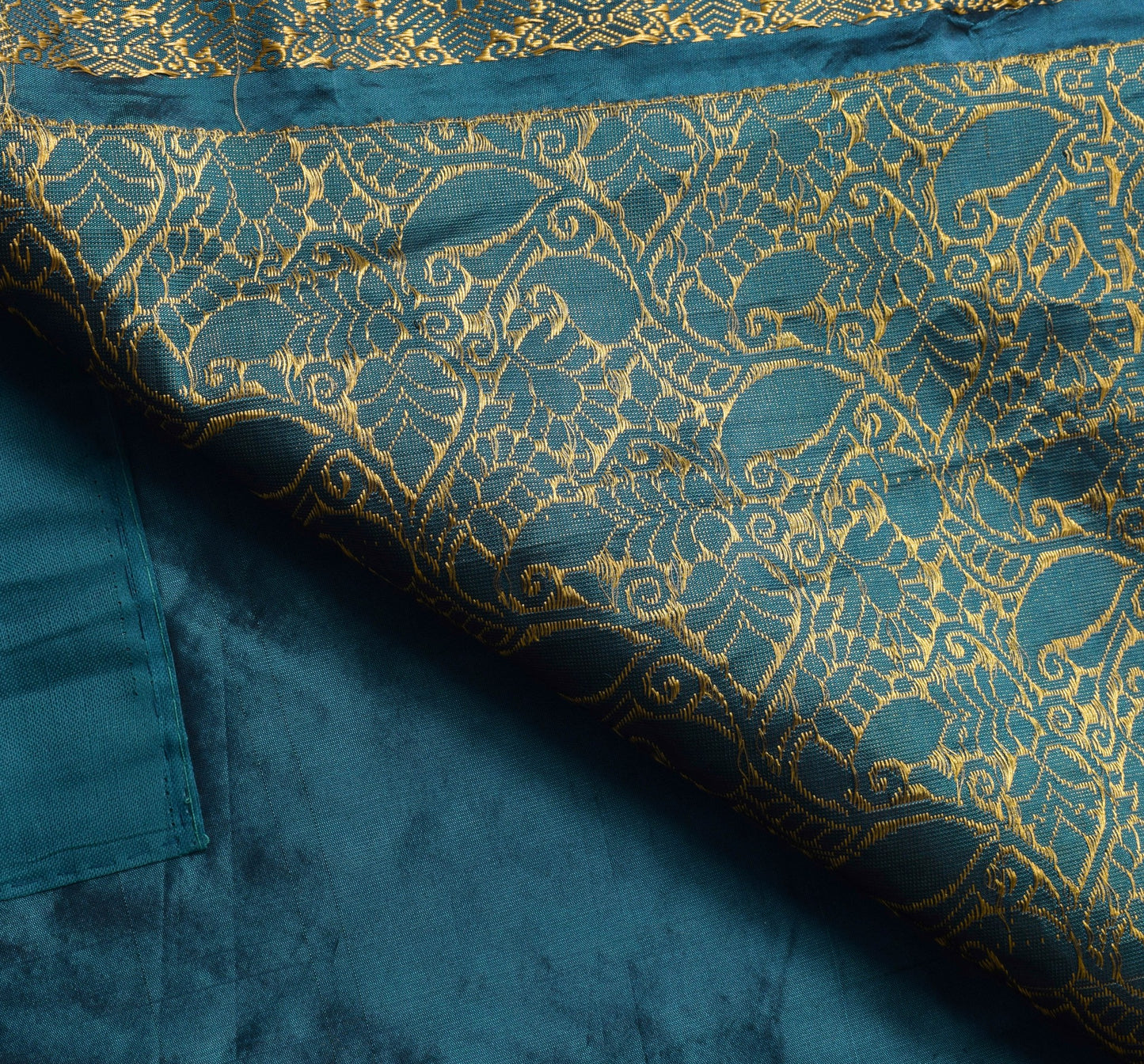 Sushila Vintage Teal Blue Floral Saree 100% Pure Silk Zari Brocade Sari Fabric