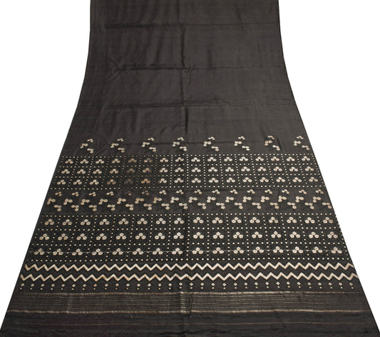 Sushila Vintage Black Zari Woven Saree 100% Pure Silk Floral Soft Sari Fabric