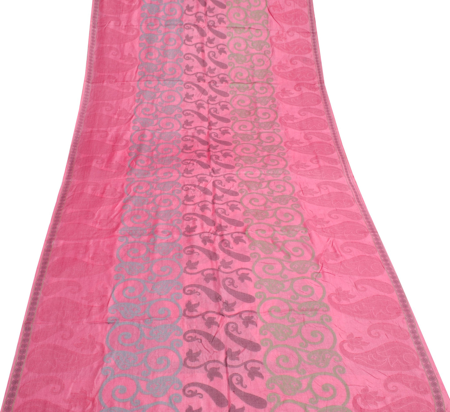 Sushila Vintage Pink Paisley Saree 100% Pure Tussar Silk Woven Soft Sari Fabric