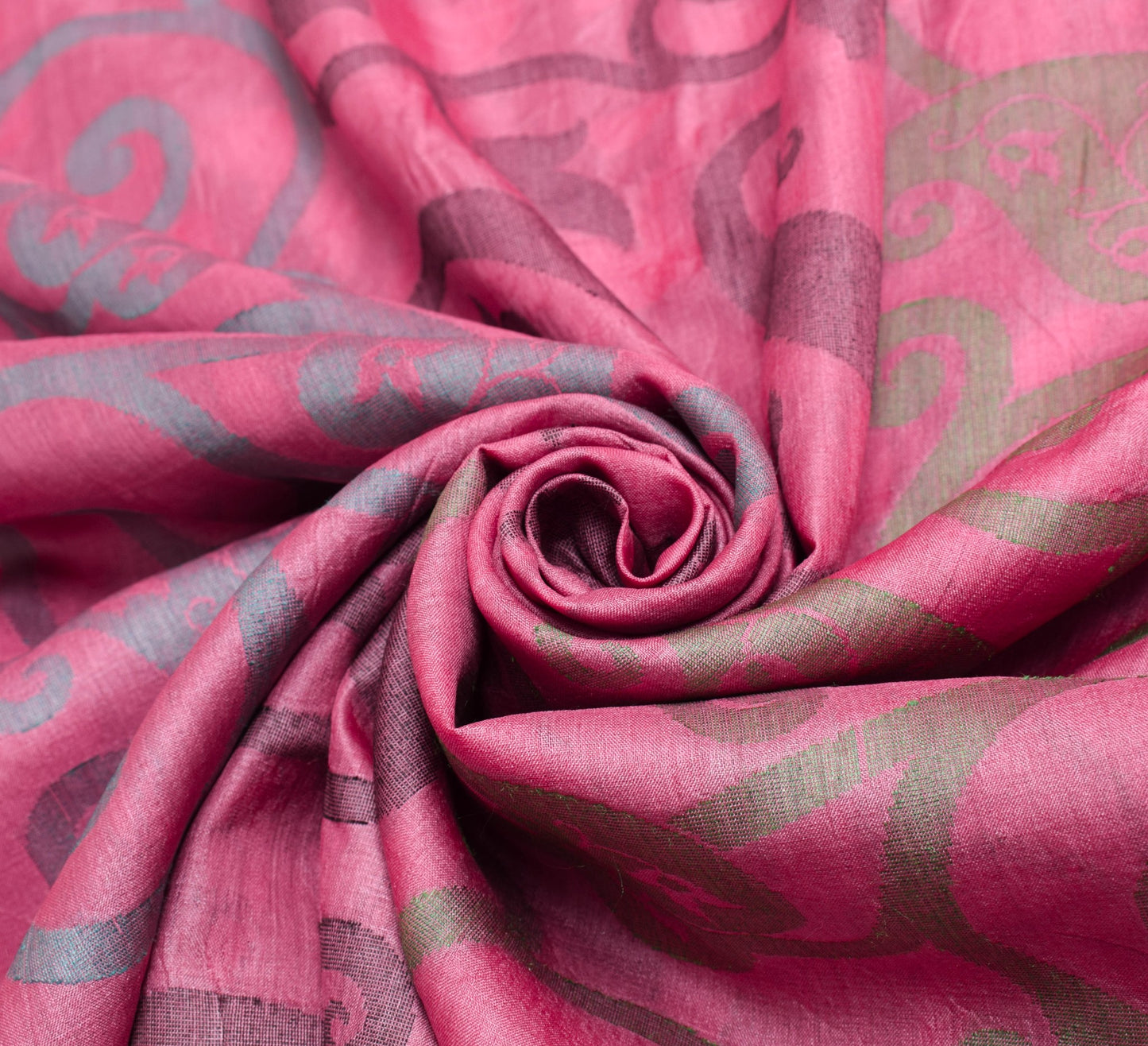 Sushila Vintage Pink Paisley Saree 100% Pure Tussar Silk Woven Soft Sari Fabric