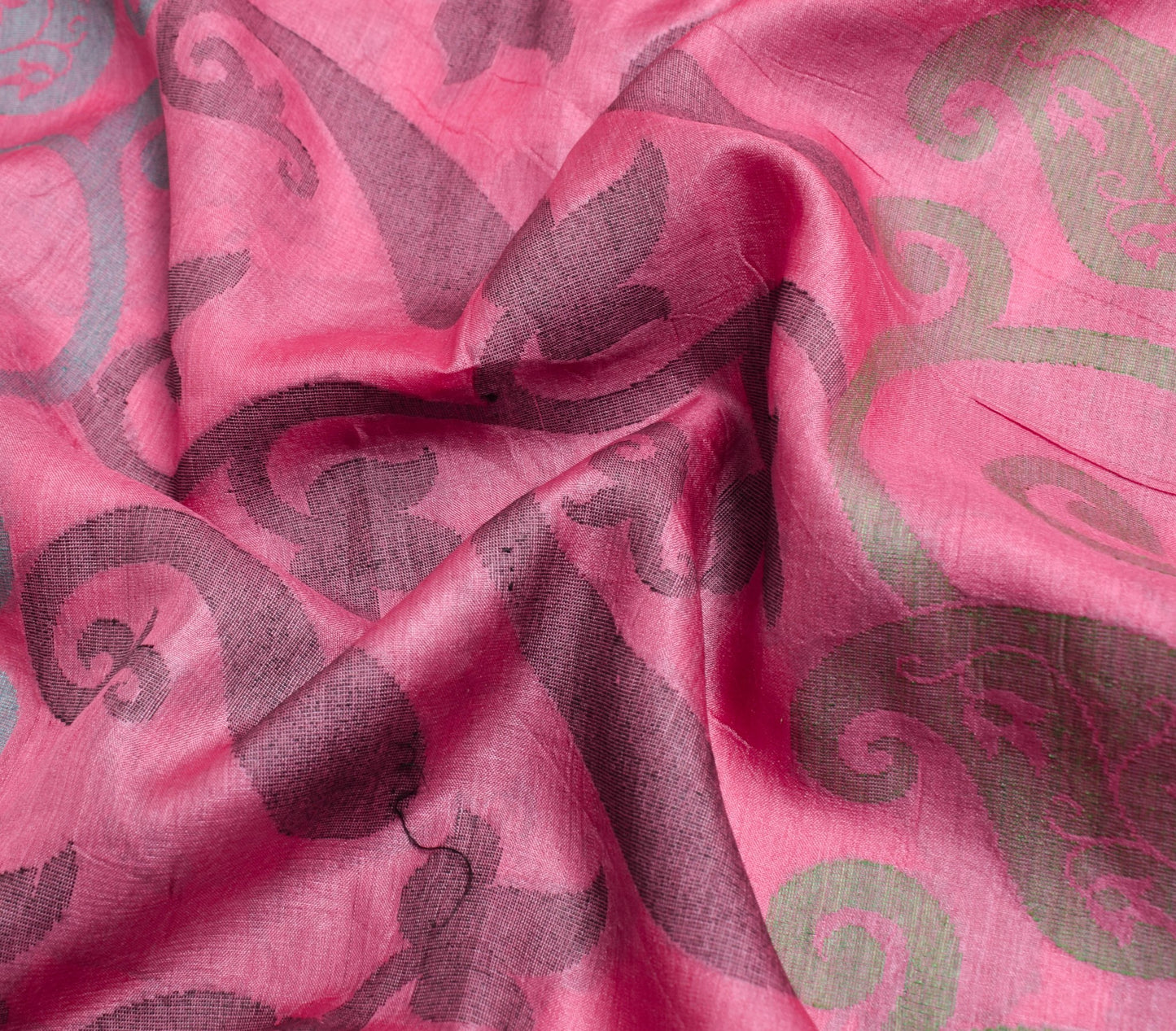 Sushila Vintage Pink Paisley Saree 100% Pure Tussar Silk Woven Soft Sari Fabric