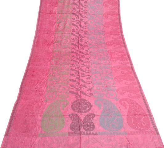 Sushila Vintage Pink Paisley Saree 100% Pure Tussar Silk Woven Soft Sari Fabric