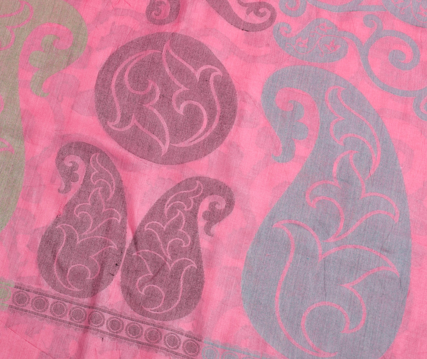 Sushila Vintage Pink Paisley Saree 100% Pure Tussar Silk Woven Soft Sari Fabric