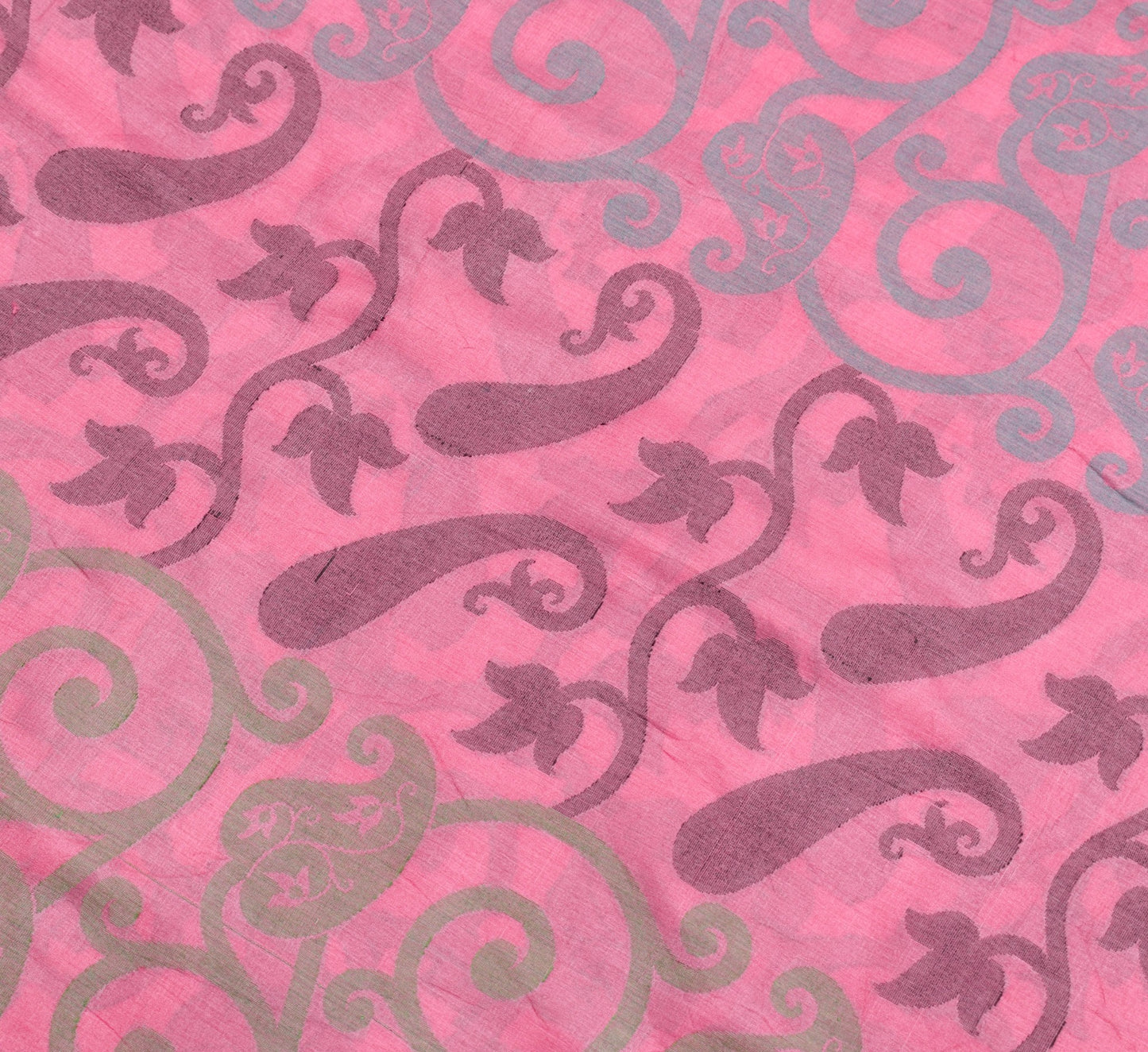 Sushila Vintage Pink Paisley Saree 100% Pure Tussar Silk Woven Soft Sari Fabric