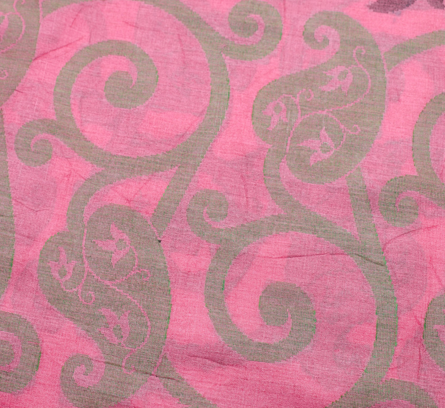 Sushila Vintage Pink Paisley Saree 100% Pure Tussar Silk Woven Soft Sari Fabric