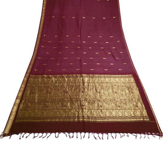 Sushila Vintage Maroon Woven Saree Antique Zari Border Pallu Soft Cotton Sari