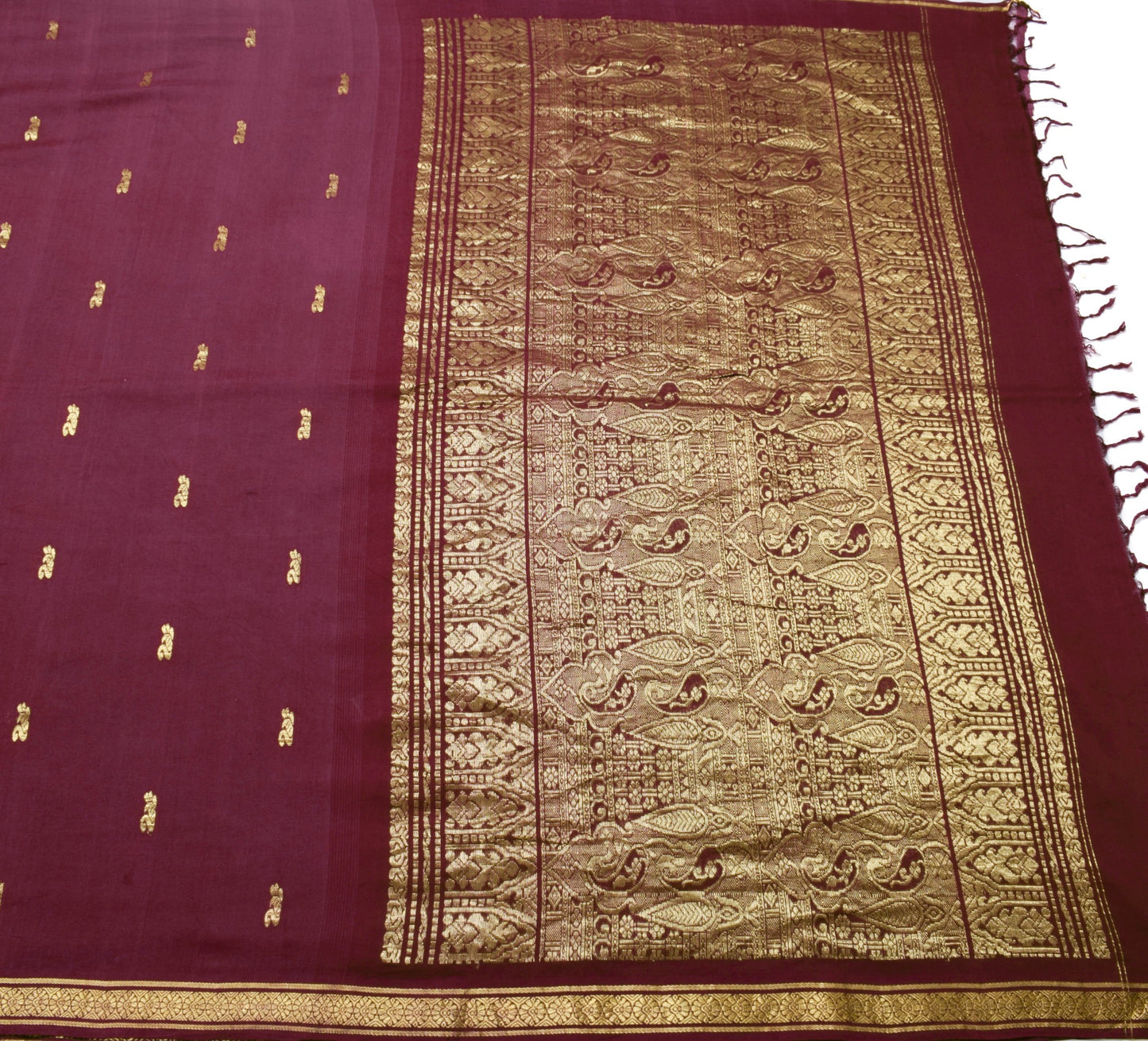 Sushila Vintage Maroon Woven Saree Antique Zari Border Pallu Soft Cotton Sari