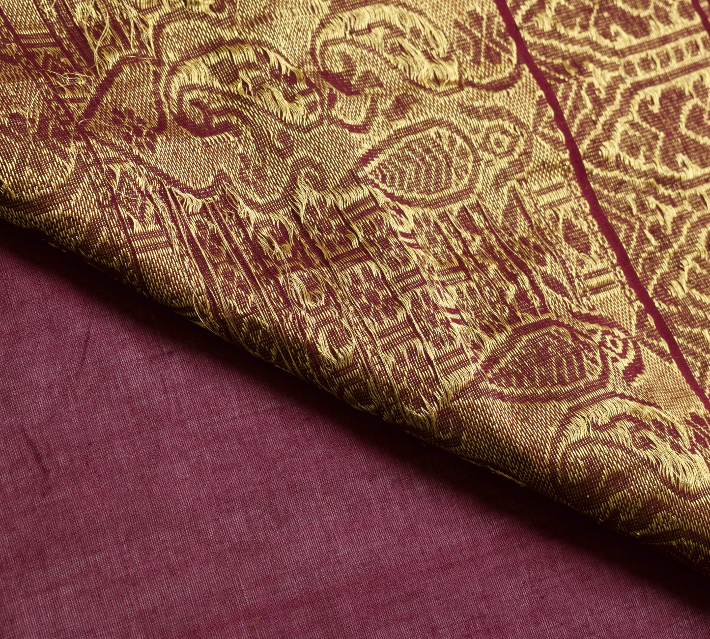 Sushila Vintage Maroon Woven Saree Antique Zari Border Pallu Soft Cotton Sari