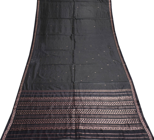 Sushila Vintage Black Copper Zari Saree 100% Pure Silk Soft Floral Sari Fabric