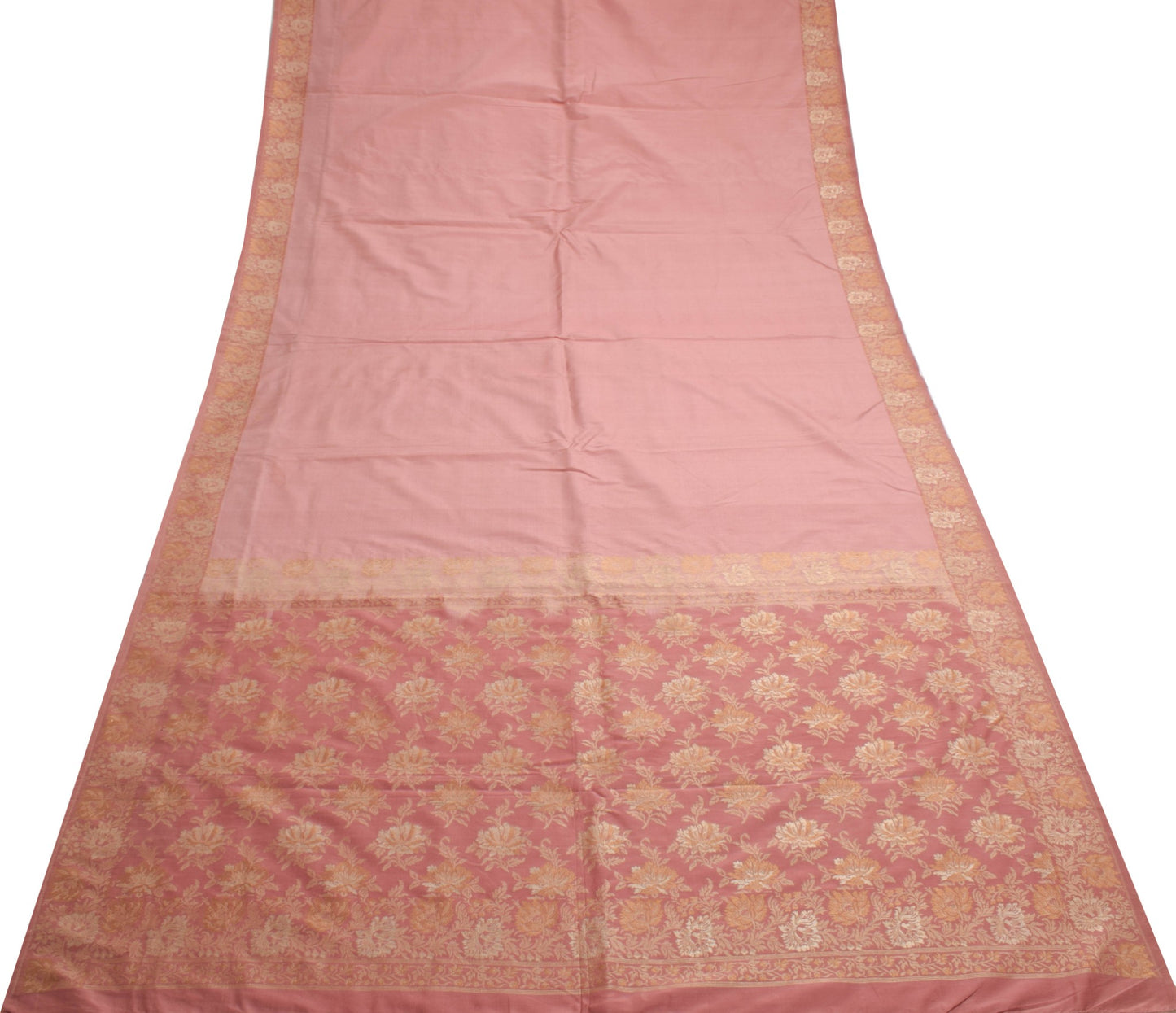 Sushila Vintage Pure Banarasi Katan Silk Saree Floral Woven Handloom Sari Fabric