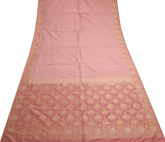 Sushila Vintage Pure Banarasi Katan Silk Saree Floral Woven Handloom Sari Fabric