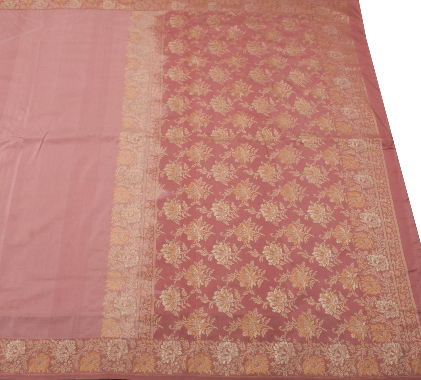 Sushila Vintage Pure Banarasi Katan Silk Saree Floral Woven Handloom Sari Fabric