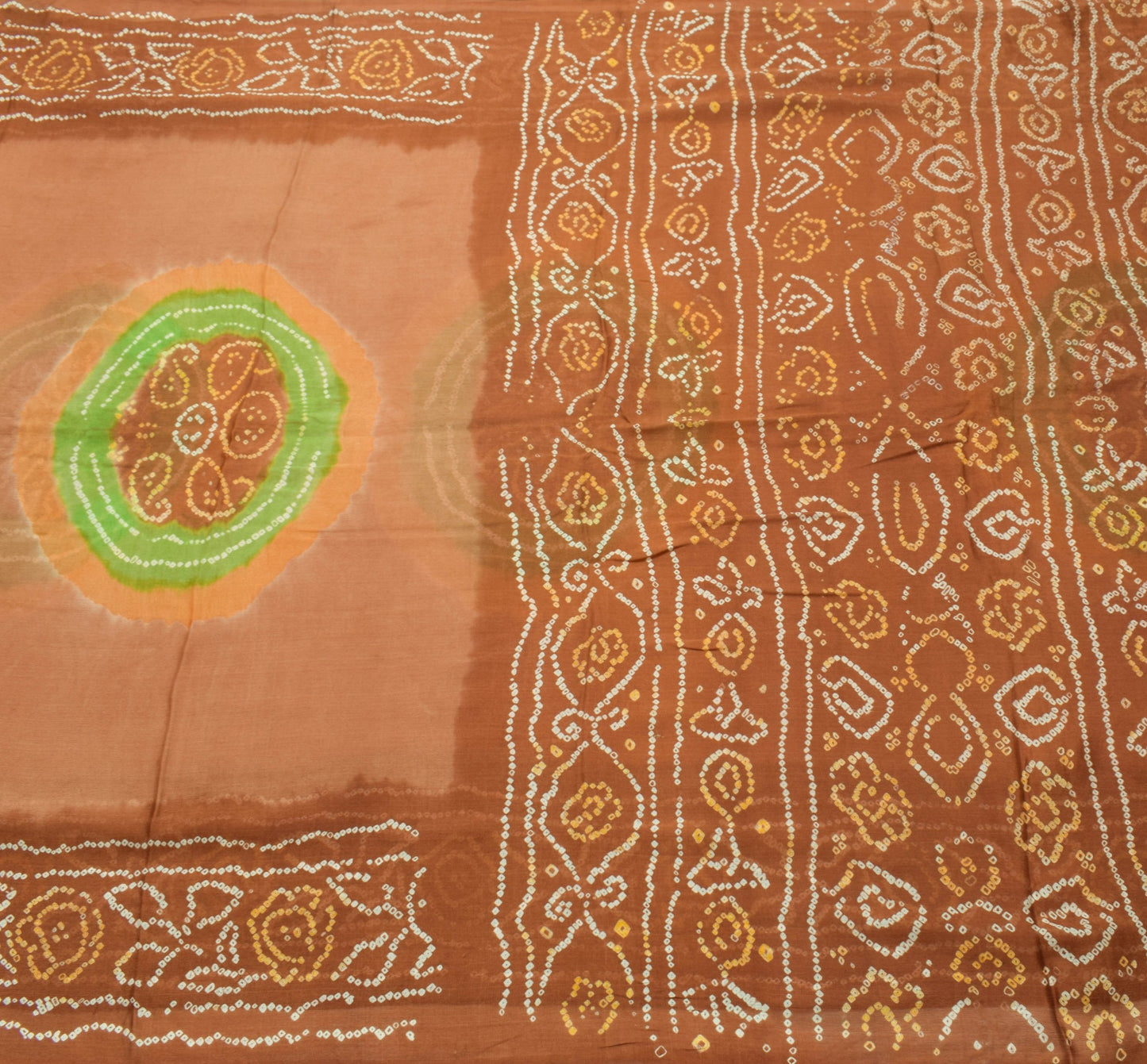 Sushila Vintage Bandhani Printed Saree 100% Pure Silk Beown Soft Sari Fabric