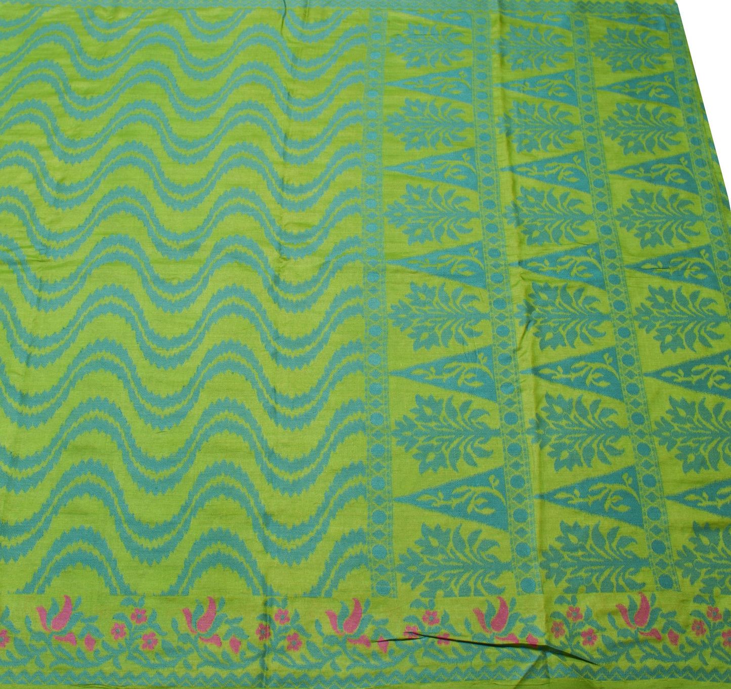 Sushila Vintage 100%Pure Tussar Silk Saree Green Laheriya Woven Soft Sari Fabric