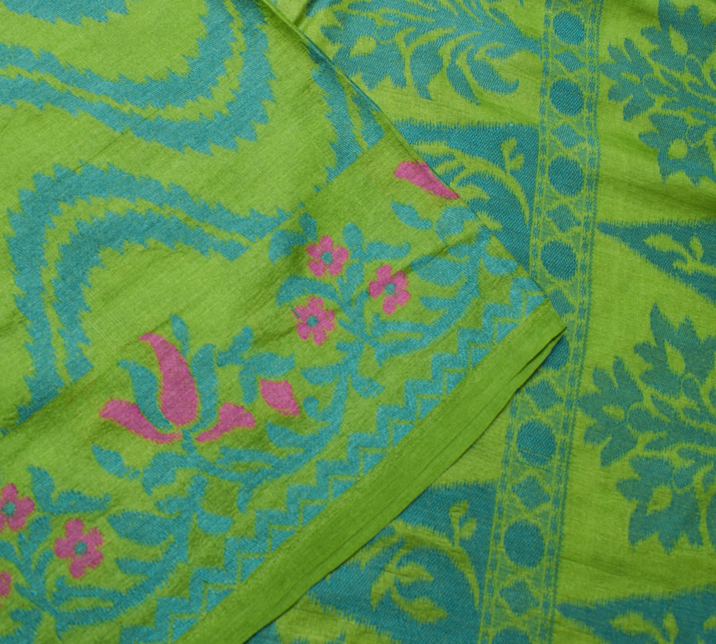 Sushila Vintage 100%Pure Tussar Silk Saree Green Laheriya Woven Soft Sari Fabric