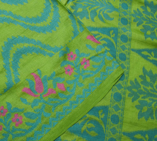 Sushila Vintage 100%Pure Tussar Silk Saree Green Laheriya Woven Soft Sari Fabric