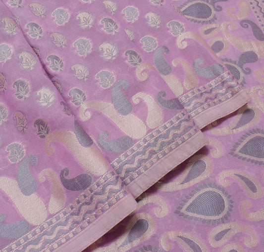 Sushila Vintage Lavender Saree Art Silk Paisley Banarasi Woven Sari Dress Fabric