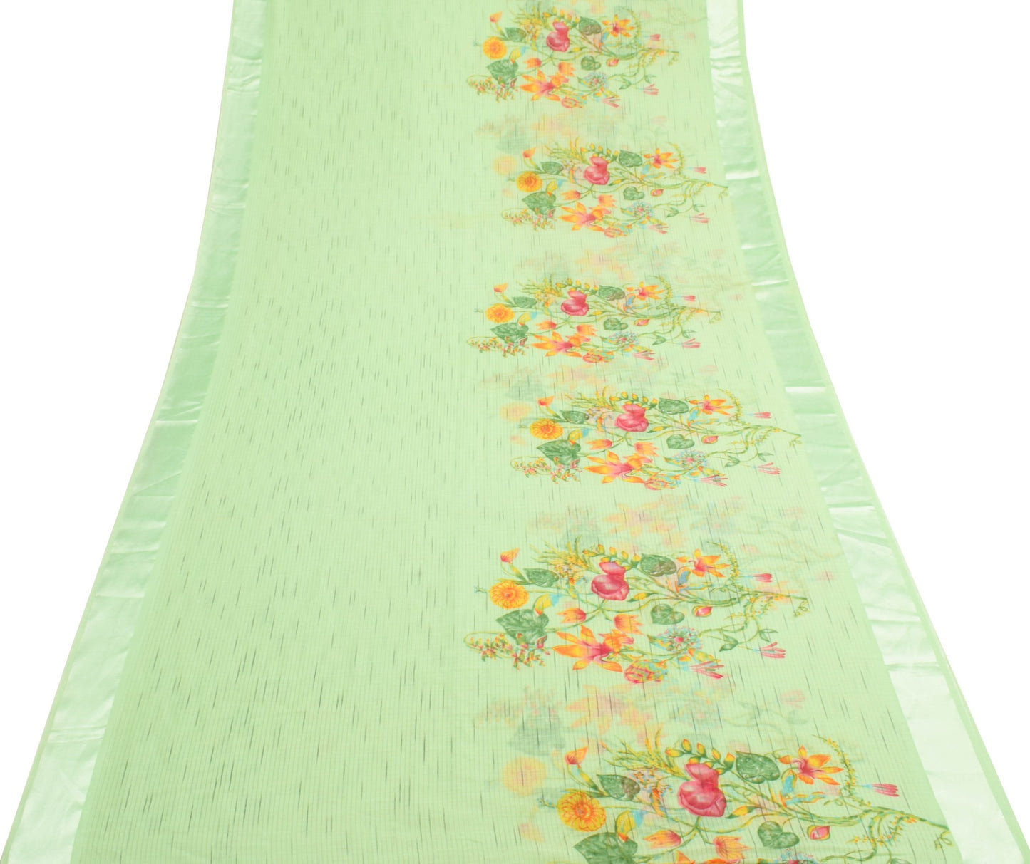 Sushila Vintage Green Art Linen Saree Digital Printed Soft Sari Floral Fabric