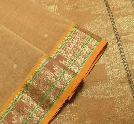 Sushila Vintage Golden Saree 100% Pure Silk Zari Woven Temple Border Sari Fabric