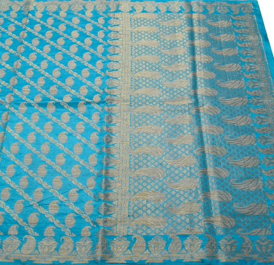 Sushila Vintage Turquoise Blue Saree 100% Pure Tussar Silk Sari Woven Fabric