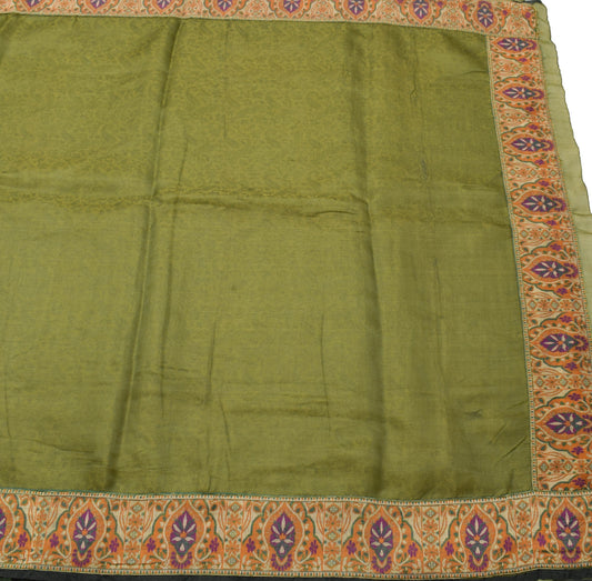 Sushila Vintage Henna Green Saree 100% Pure Silk Patch Work Border Sari Fabric