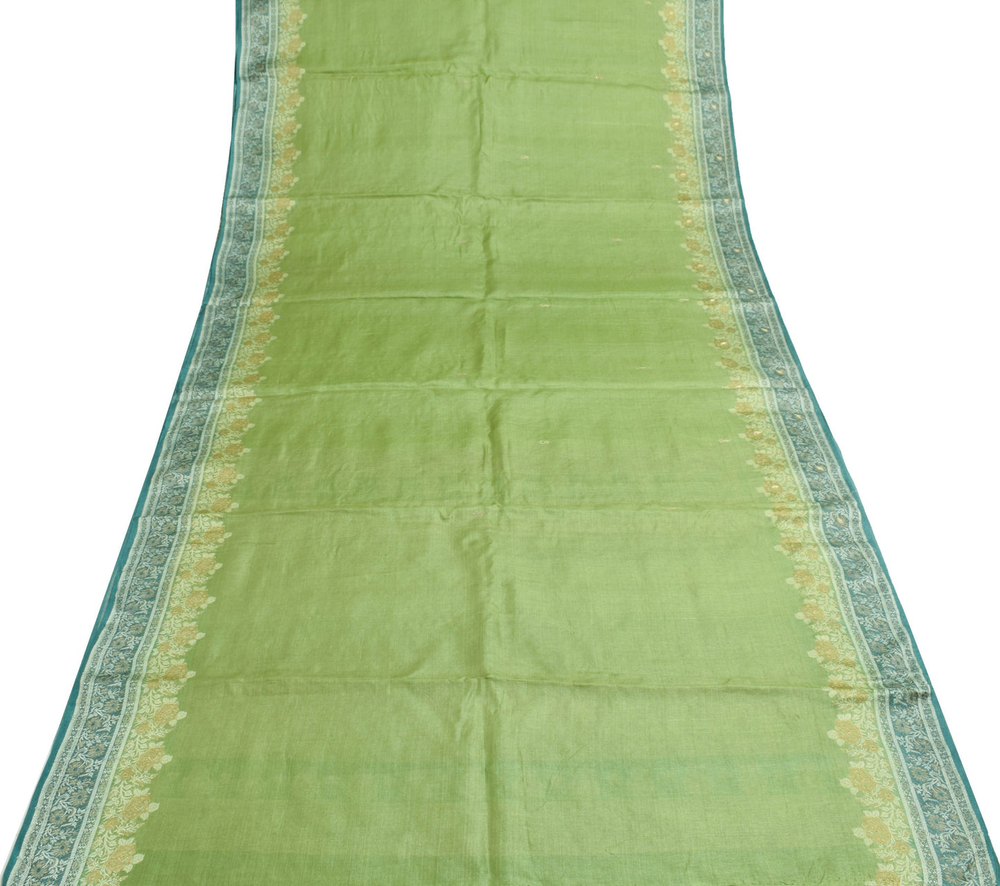 Sushila Vintage Green Saree Pure Tusar Silk Tissue Pallu Embroidered Sari Fabric