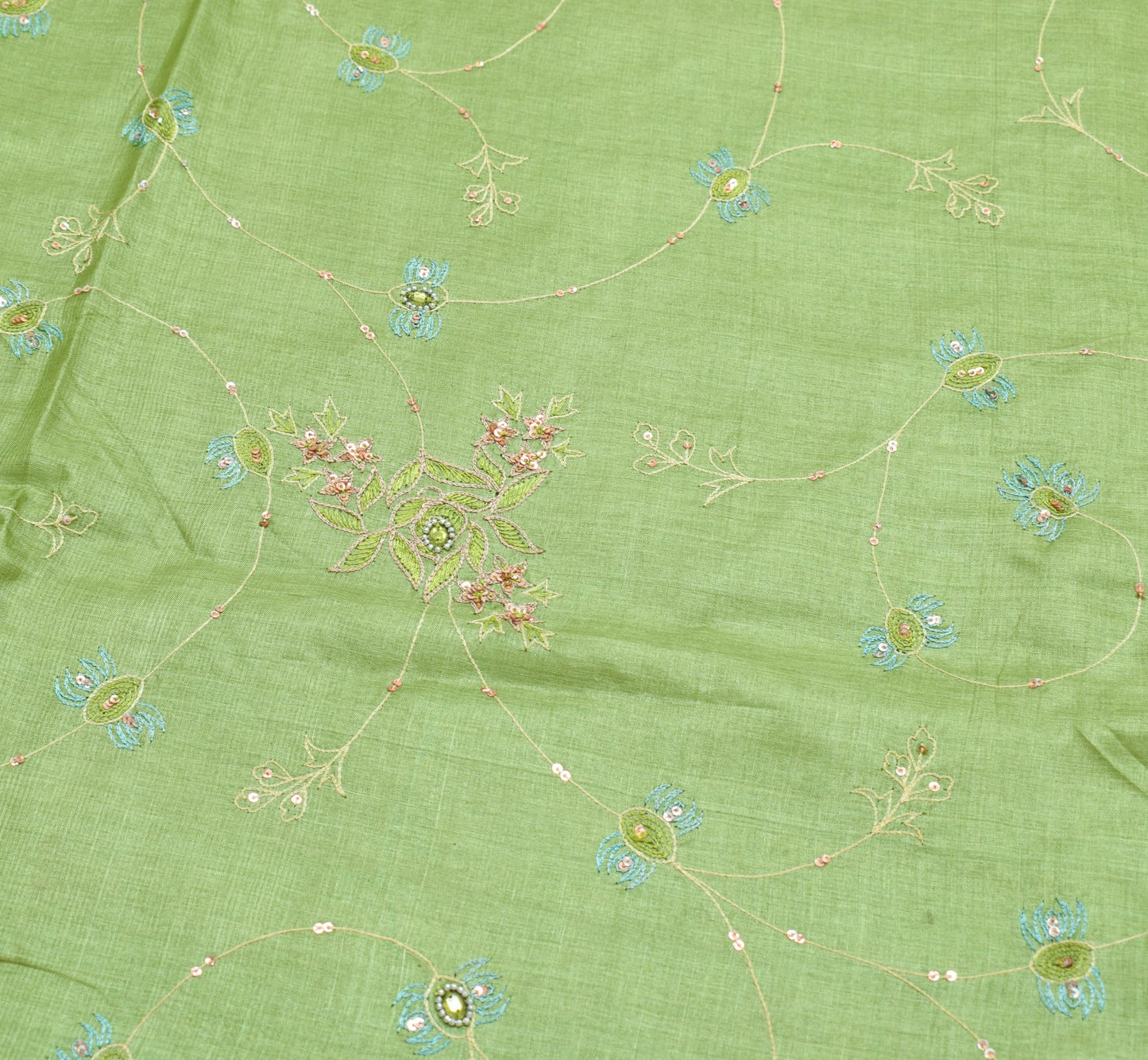 Sushila Vintage Green Saree Pure Tusar Silk Tissue Pallu Embroidered Sari Fabric