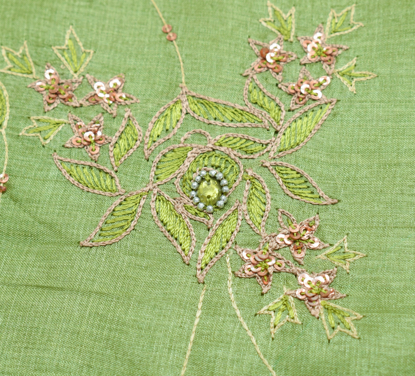 Sushila Vintage Green Saree Pure Tusar Silk Tissue Pallu Embroidered Sari Fabric