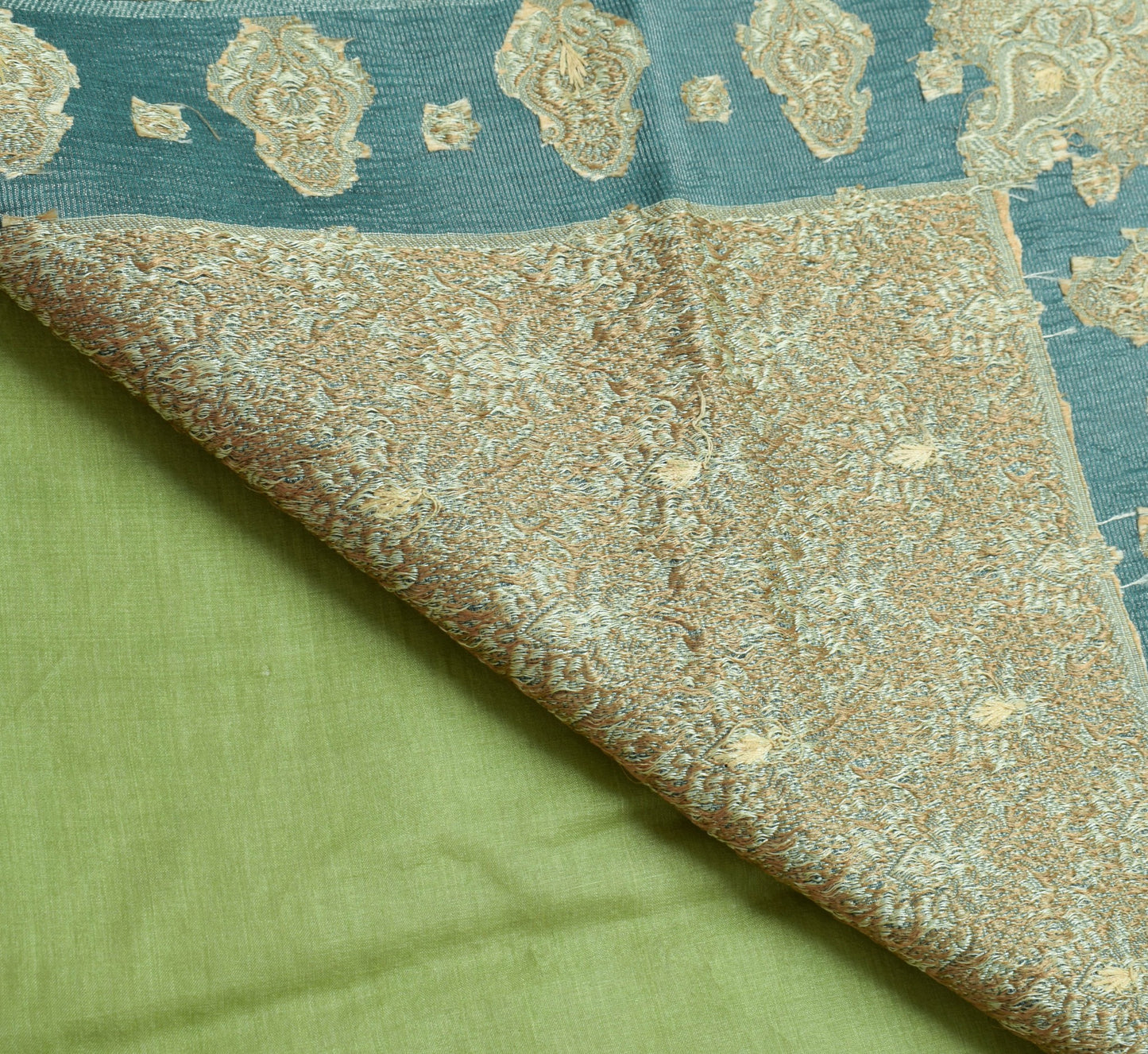 Sushila Vintage Green Saree Pure Tusar Silk Tissue Pallu Embroidered Sari Fabric