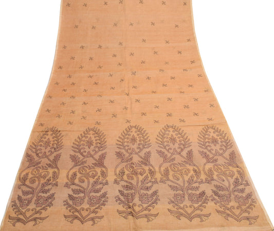 Sushila Vintage Brown Saree Hand Embroidered Cotton Lucknowi Chikankari Fabric