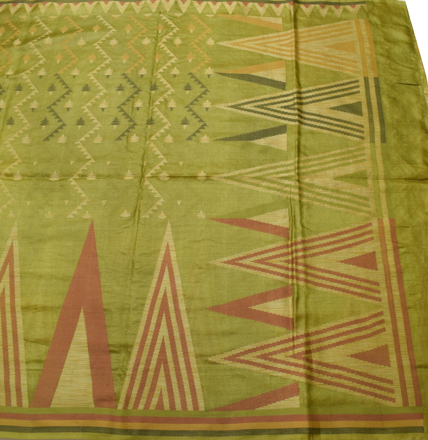 Sushila Vintage Green Saree 100%Pure Tussar Silk Temple Border Woven Sari Fabric