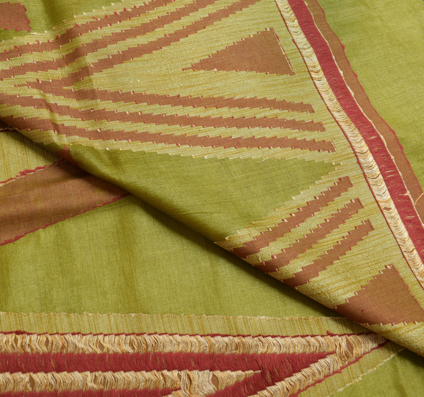 Sushila Vintage Green Saree 100%Pure Tussar Silk Temple Border Woven Sari Fabric