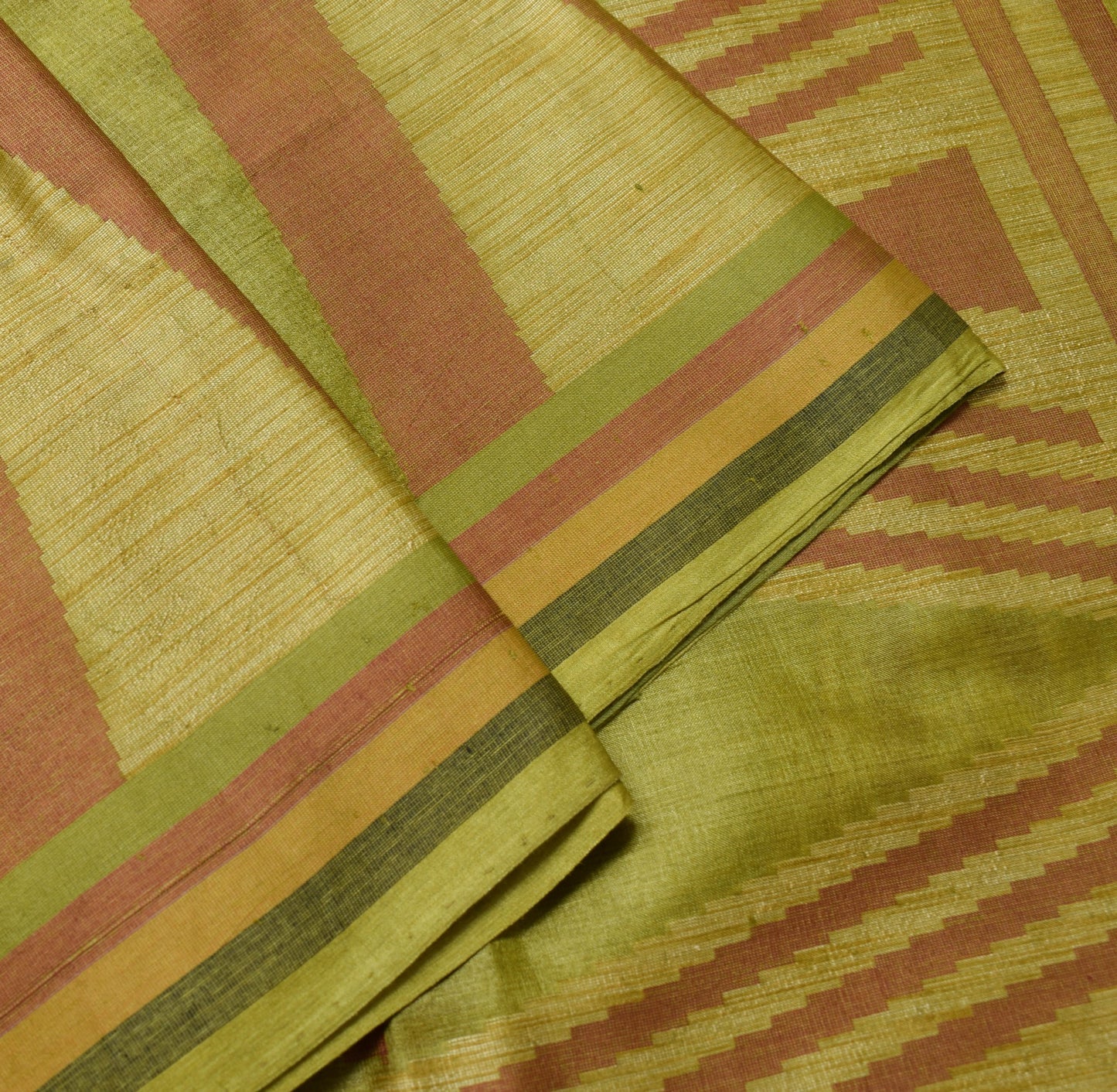 Sushila Vintage Green Saree 100%Pure Tussar Silk Temple Border Woven Sari Fabric