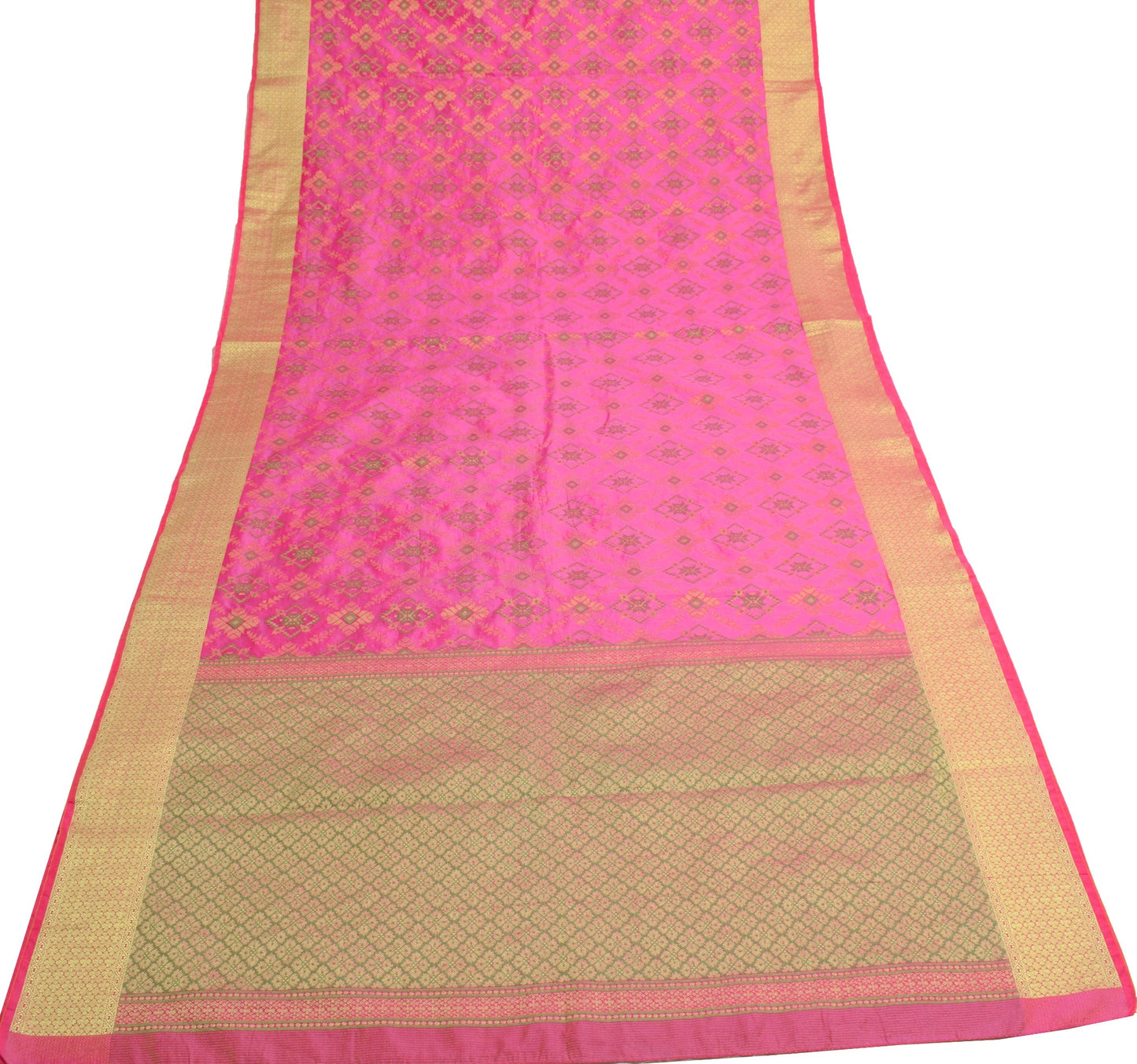 Sushila Vintage Pink Saree Art Silk All Over Woven Geometrical Sari Craft Fabric