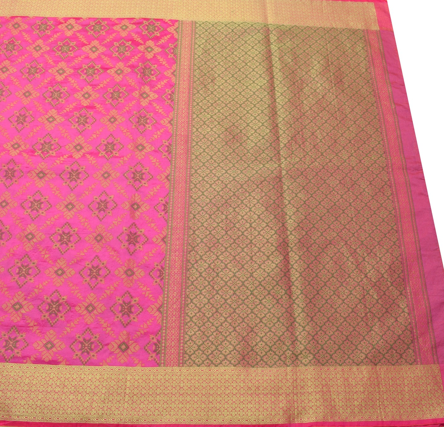 Sushila Vintage Pink Saree Art Silk All Over Woven Geometrical Sari Craft Fabric